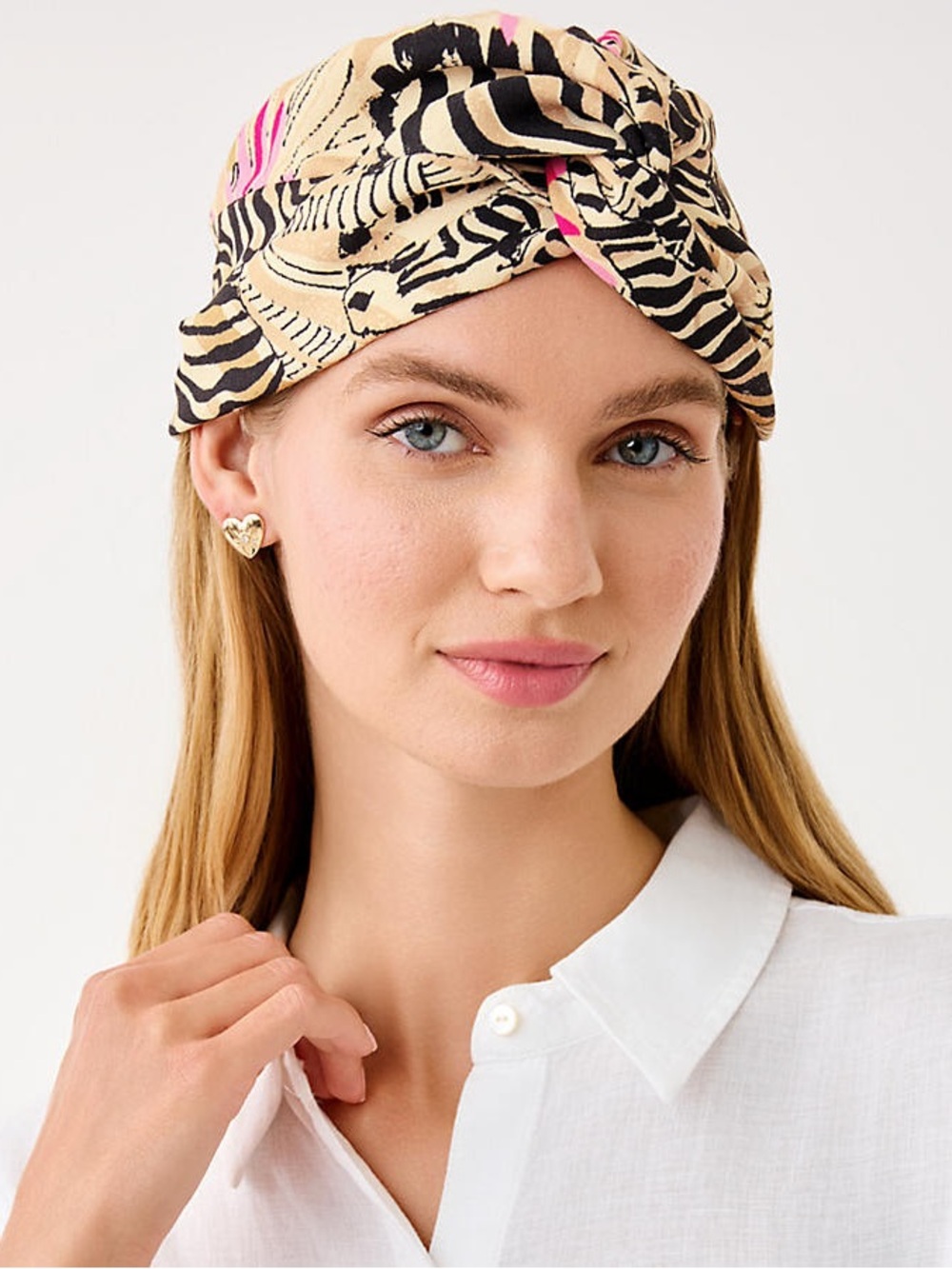 Lilly Pulitzer Beige and Black Printed Knot Turban with Pink Highlights
